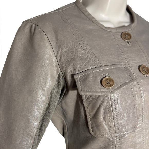 Twin Set Simona Barbieri Size small 100% Genuine Lamb Leather Beige/Gray jacket - Picture 4 of 17